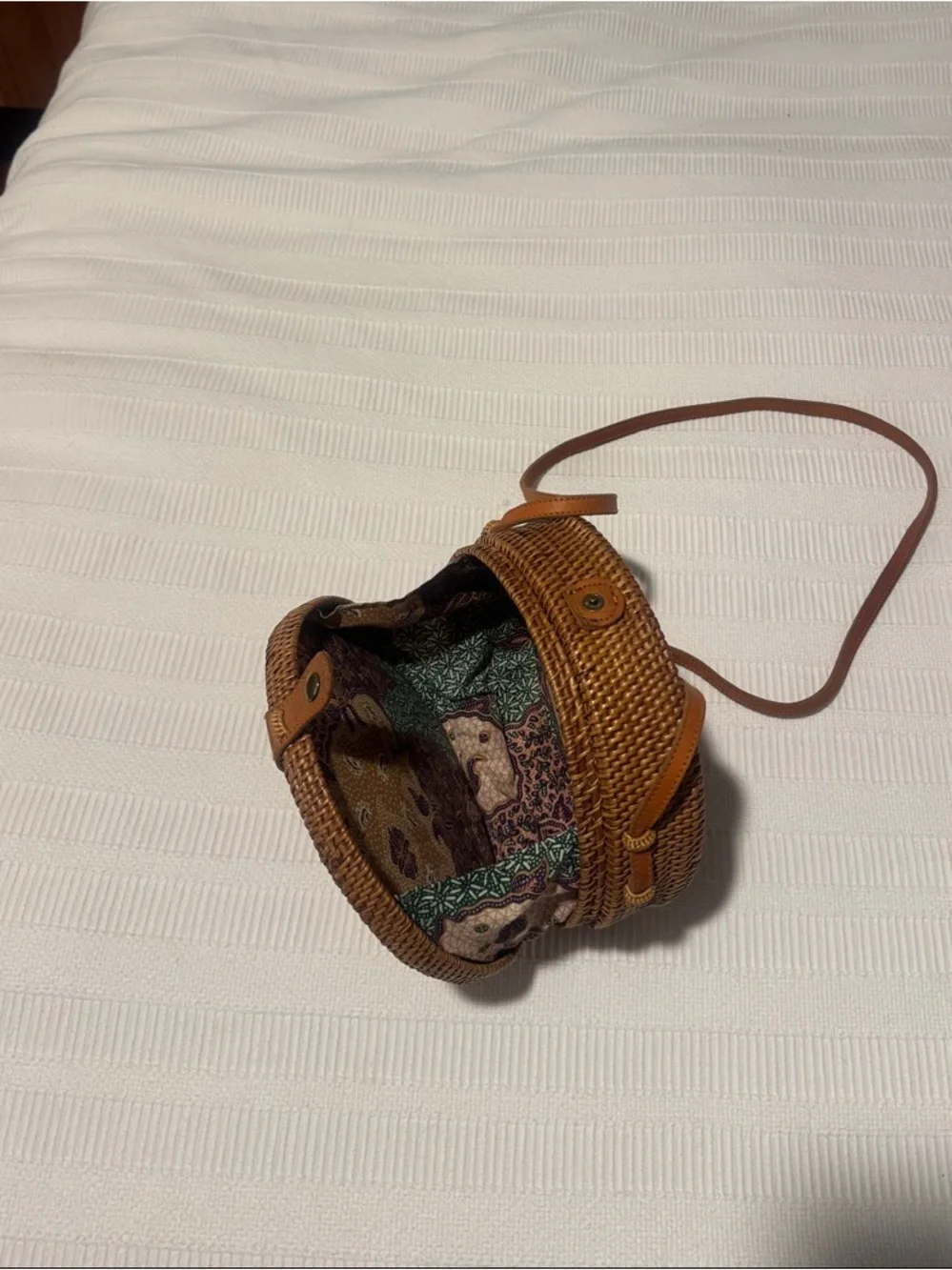 Brown Round Woven Crossbody Bag
